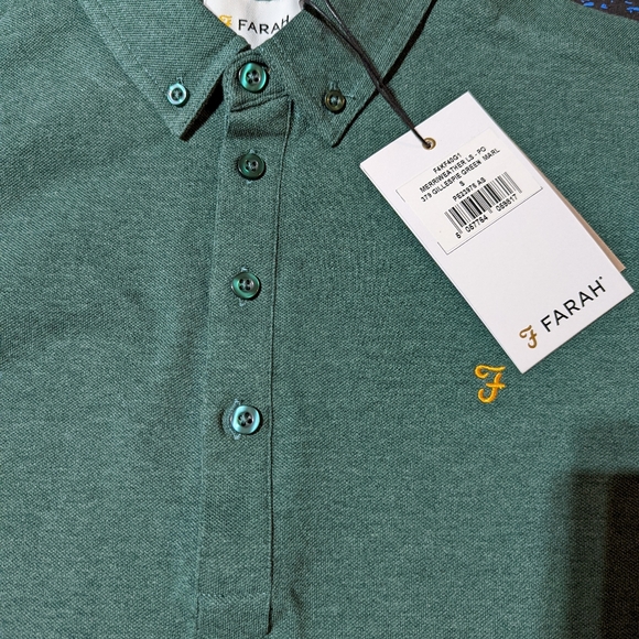 Long Sleeve Polo T-shirt by Farah in green colour - Picture 2 of 3